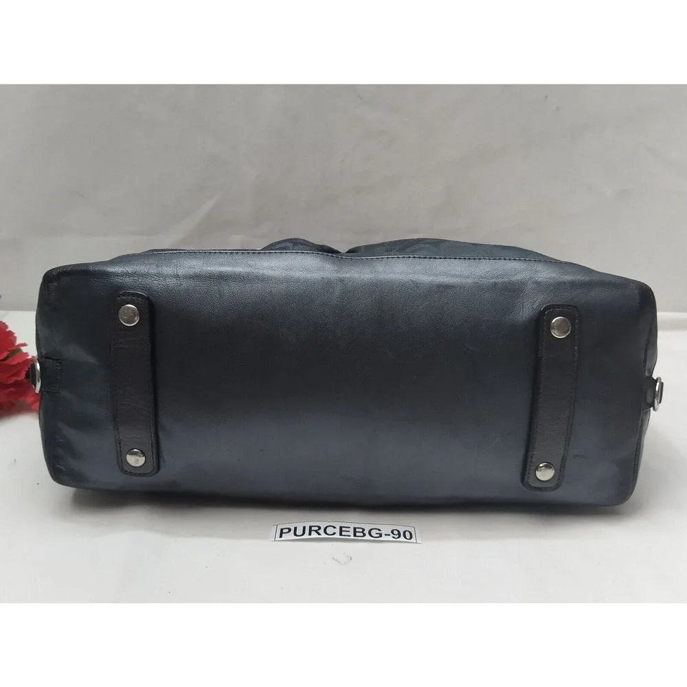 Coach Ashley Signature Dark Blue Canvas Black Leather Trim Satchel Shoulder Bag